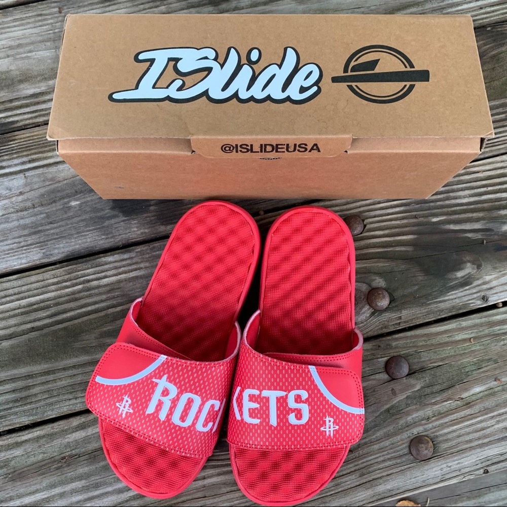 Houston Rockets iSlide red white slide sandals- 7 new in box